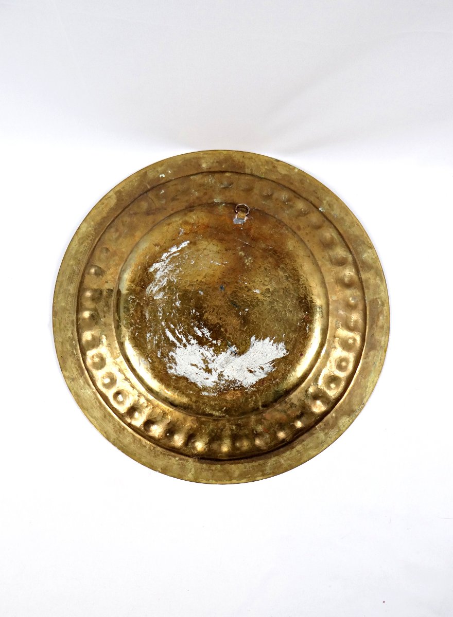 Grand Plateau Oriental en Laiton Repoussé Maroc début XXe à décor géométrique-photo-5