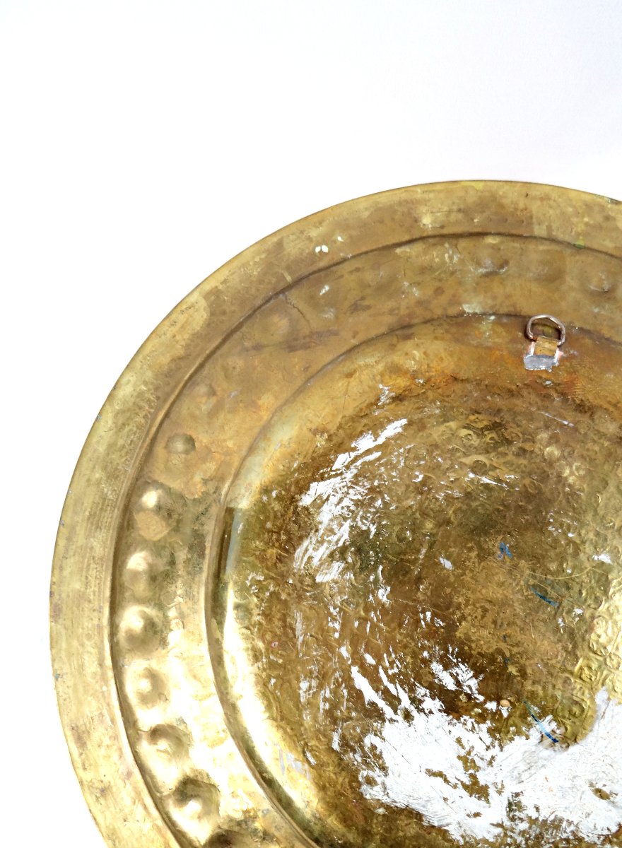 Grand Plateau Oriental en Laiton Repoussé Maroc début XXe à décor géométrique-photo-6