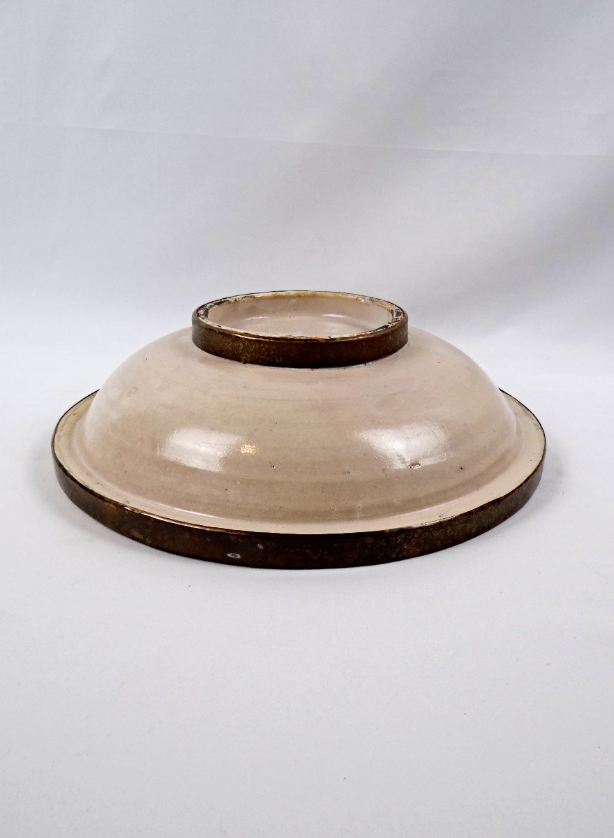 Grand plat creux Art Déco Marocain en céramique émaillée à décor floral bleu -photo-5