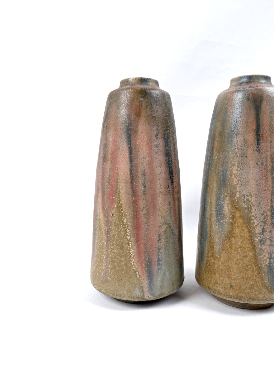 Paire de vases Art Déco signés Charles Greber en Grès flammé de 1930-photo-2