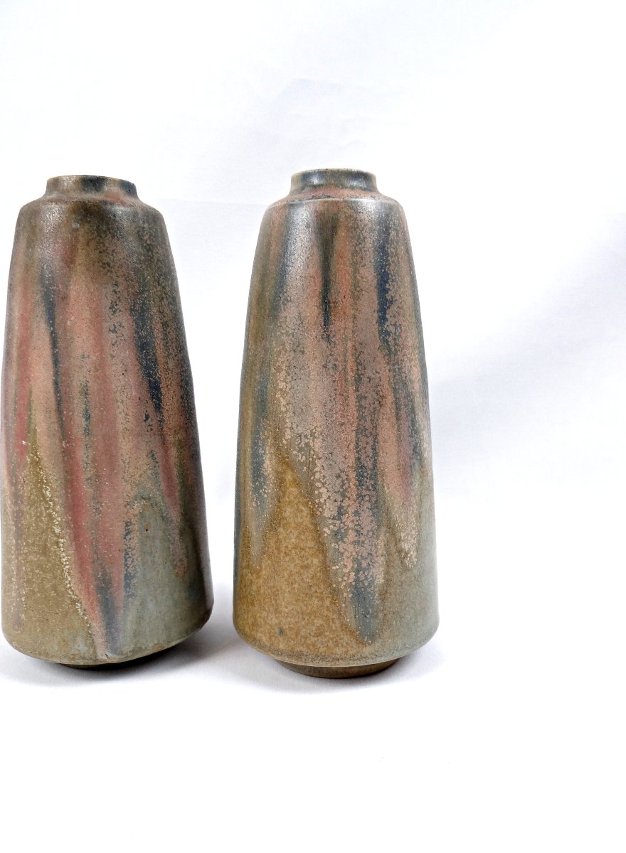Paire de vases Art Déco signés Charles Greber en Grès flammé de 1930-photo-3