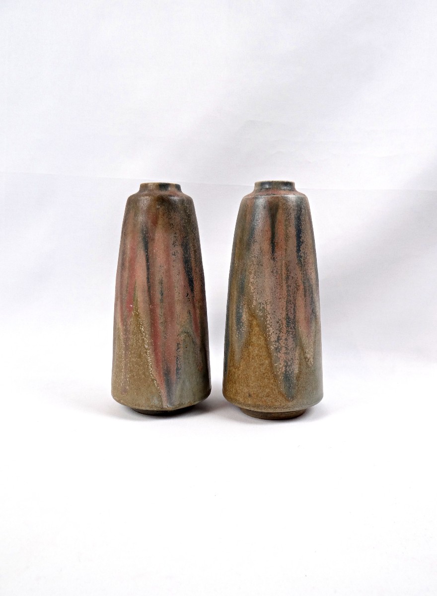 Paire de vases Art Déco signés Charles Greber en Grès flammé de 1930