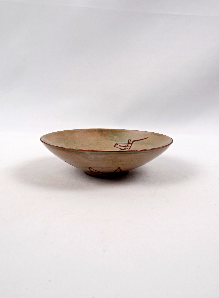 Olivier Pettit coupelle en céramique émaillée décor de taureau & coq style naïf-photo-4