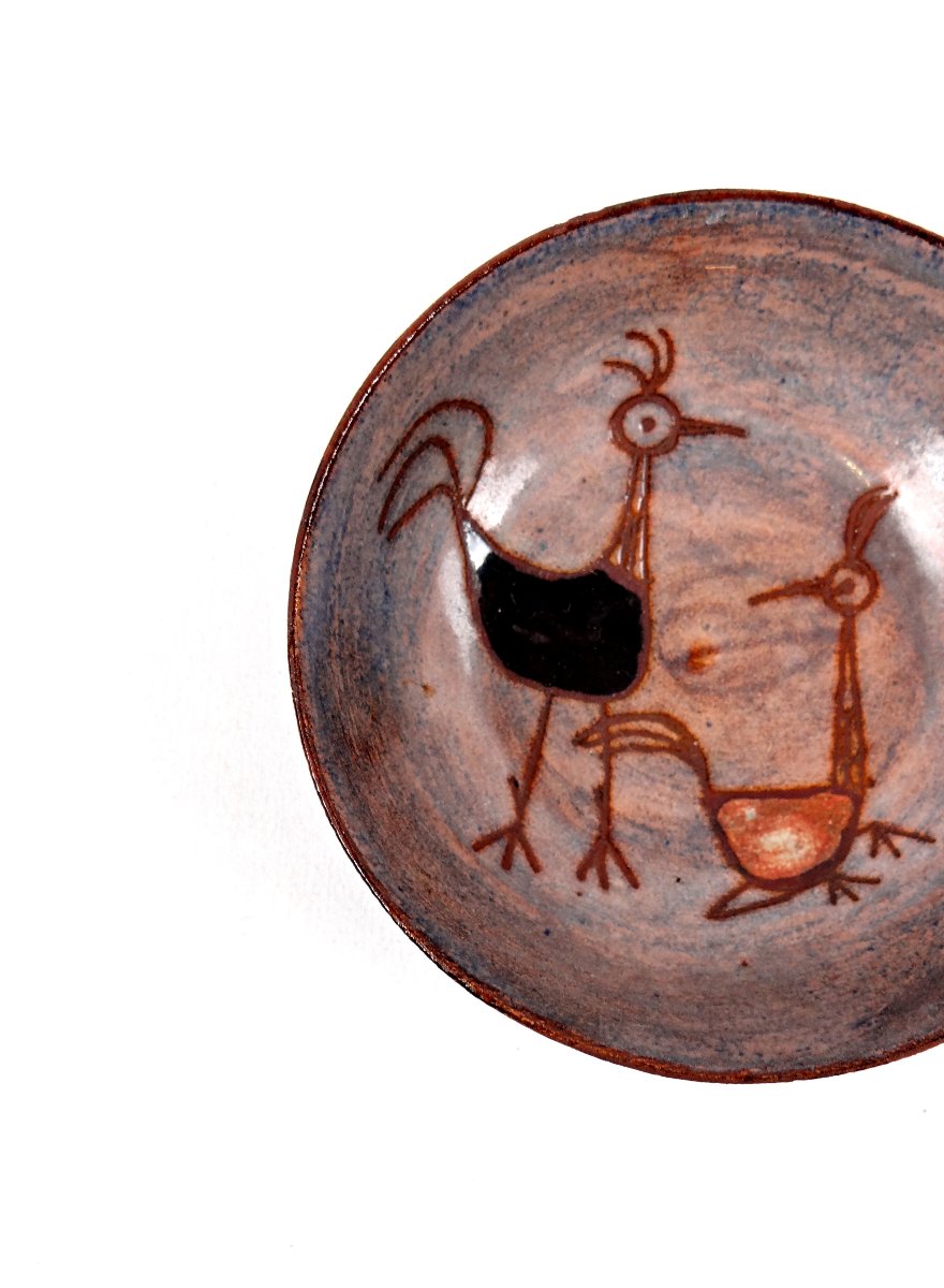Olivier Pettit Glazed Ceramic Bowl With Naive Style Rooster & Chicken Decoration-photo-2
