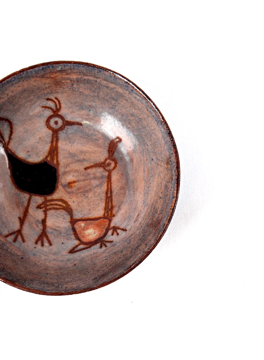 Olivier Pettit Glazed Ceramic Bowl With Naive Style Rooster & Chicken Decoration-photo-3