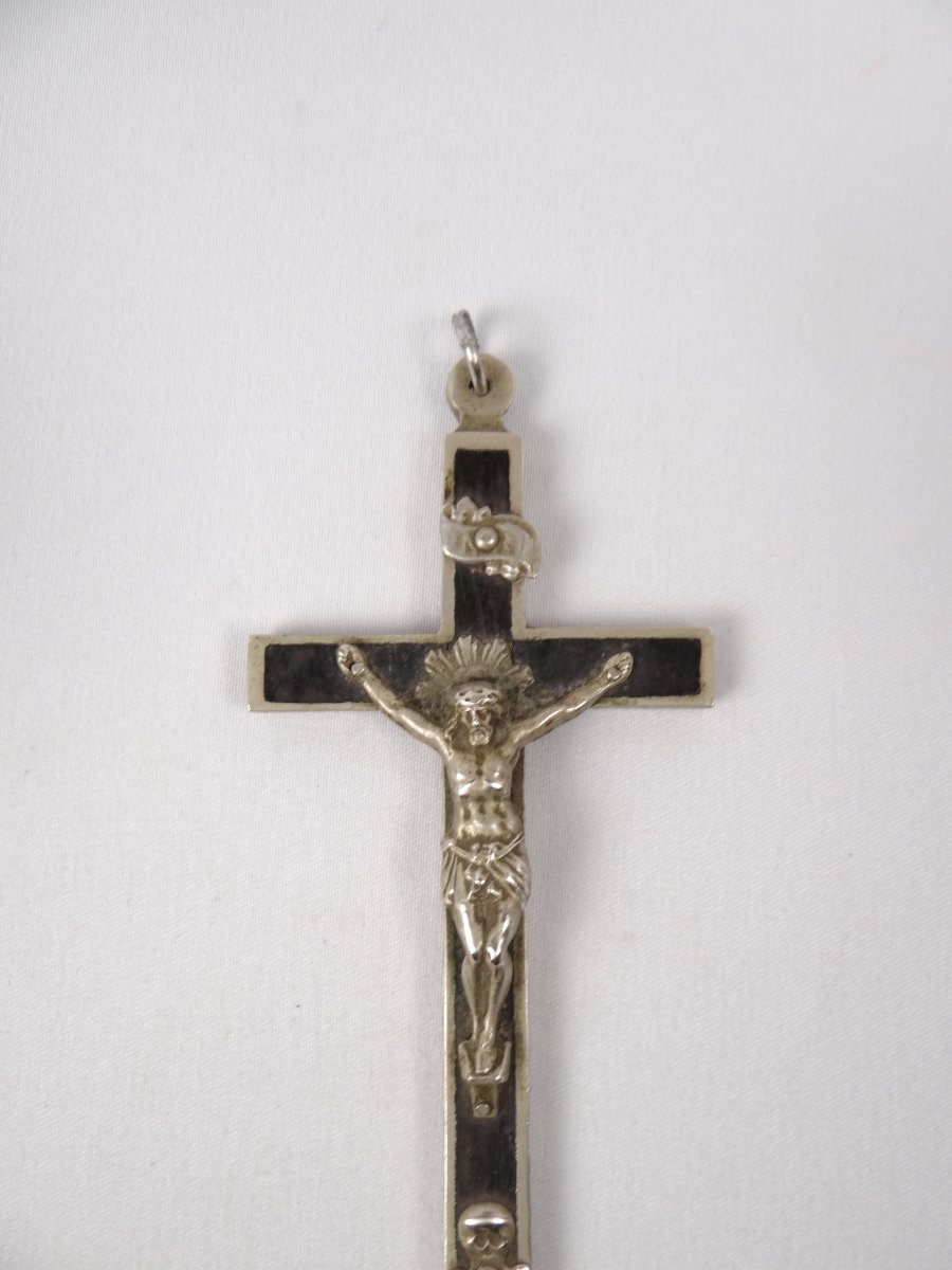 Inri Metal And Ebony Wood Pectoral Crucifix Pendant, Napoleon III Era-photo-2