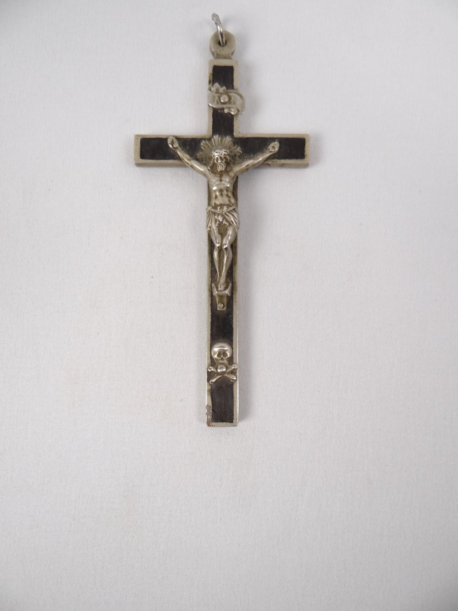 Inri Metal And Ebony Wood Pectoral Crucifix Pendant, Napoleon III Era-photo-3