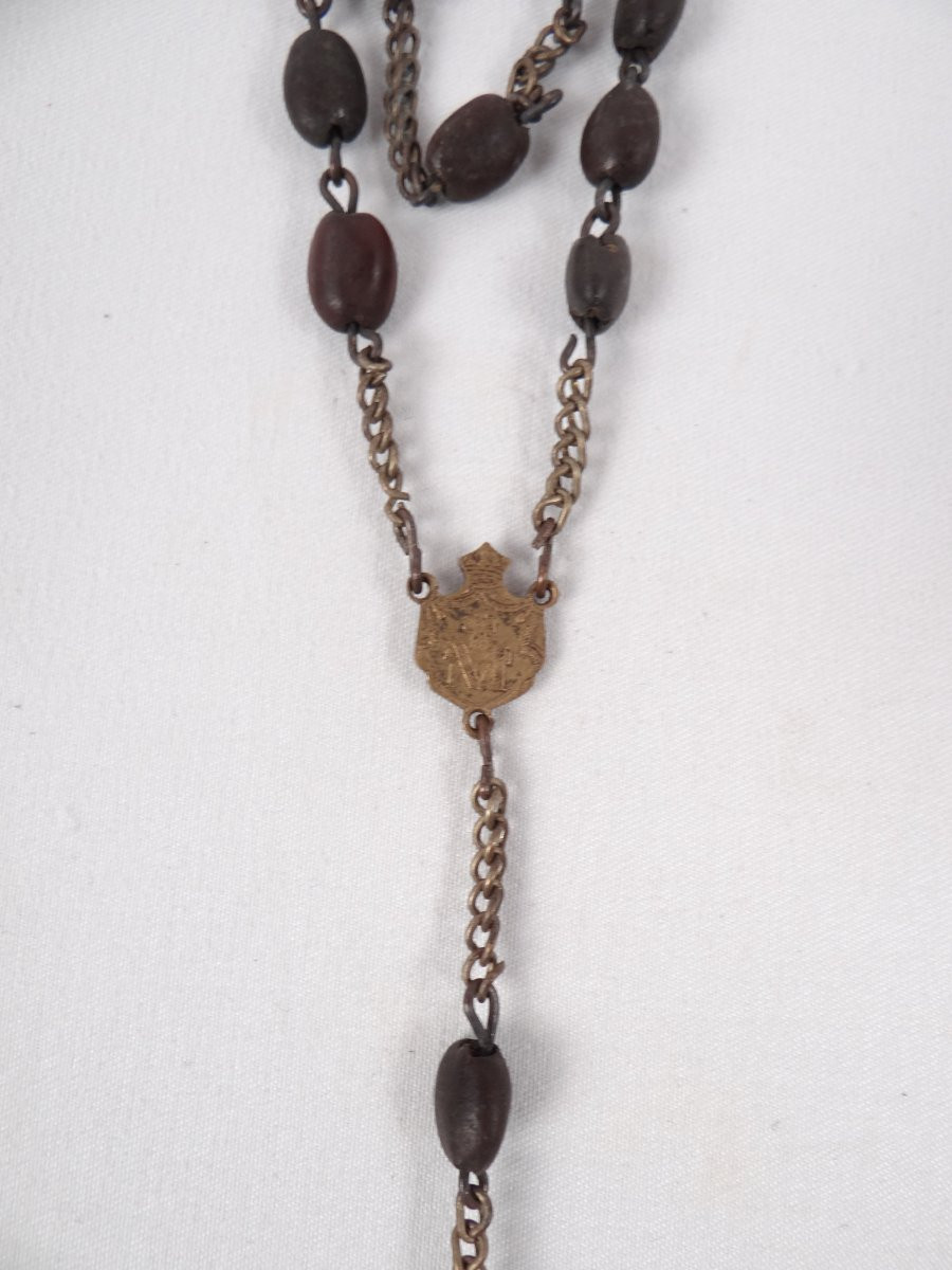 Inri Rosary And Pectoral Crucifix Pendant In Metal And Ebony, Napoleon III Era-photo-3