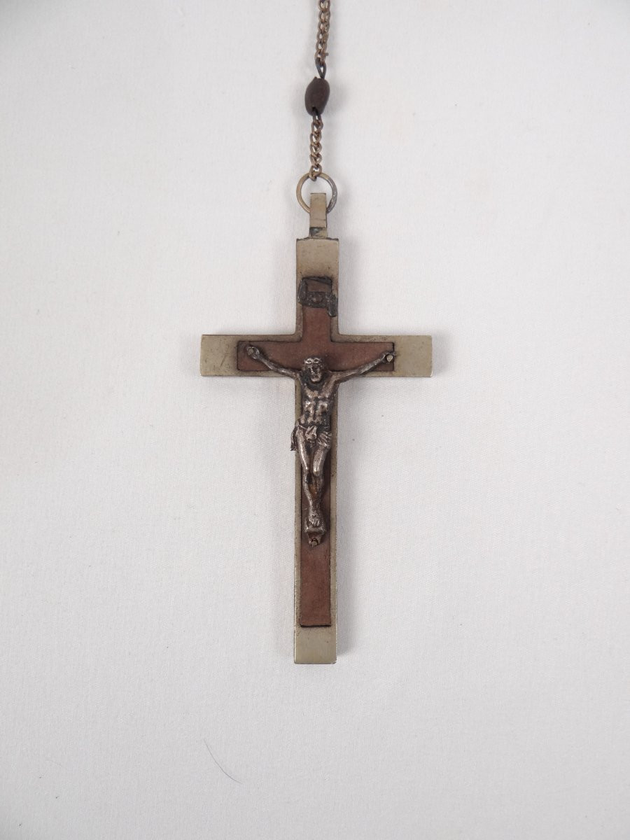 Inri Rosary And Pectoral Crucifix Pendant In Metal And Ebony, Napoleon III Era-photo-4