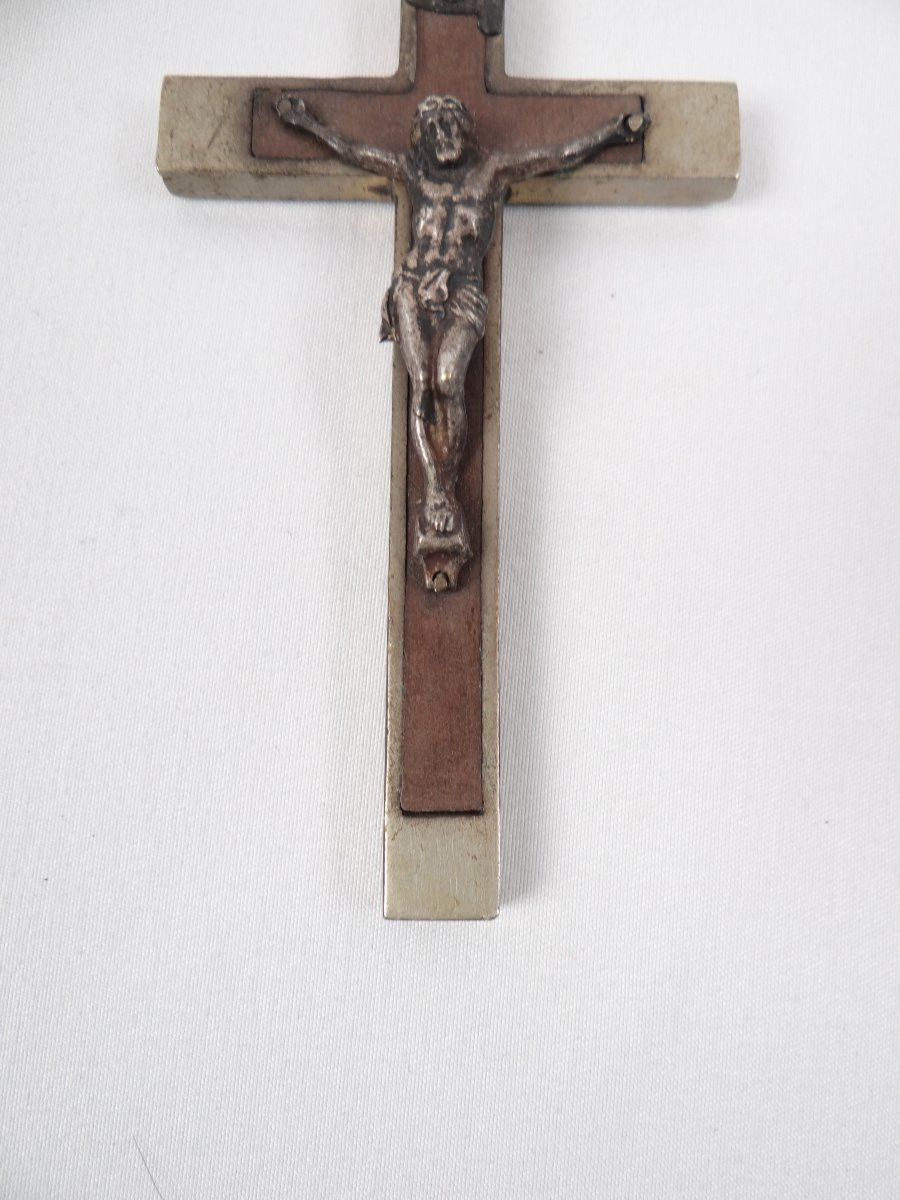 Inri Rosary And Pectoral Crucifix Pendant In Metal And Ebony, Napoleon III Era-photo-2