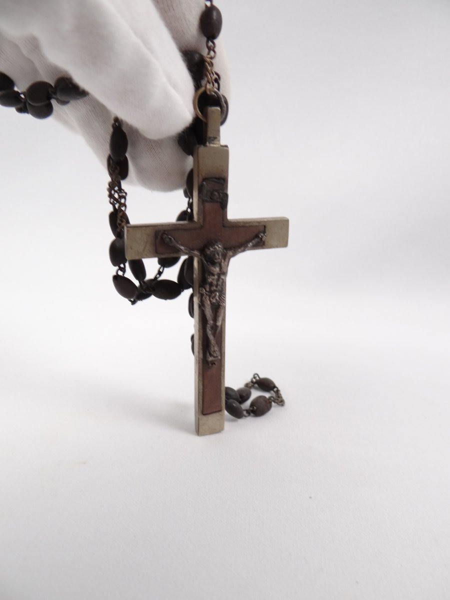Inri Rosary And Pectoral Crucifix Pendant In Metal And Ebony, Napoleon III Era-photo-6