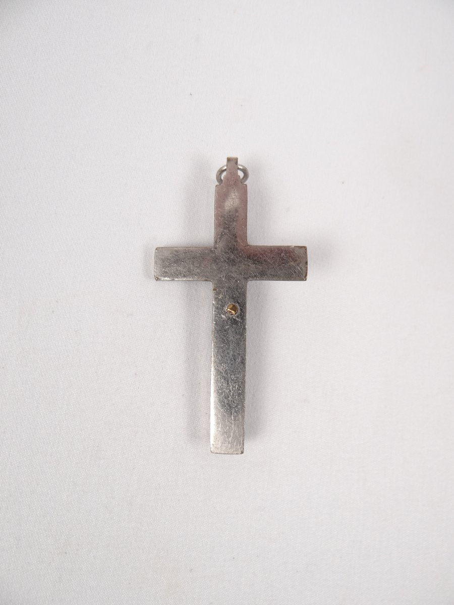 Pendentif crucifix pectoral métal & mosaïque polychrome époque Napoléon III XIXe-photo-1