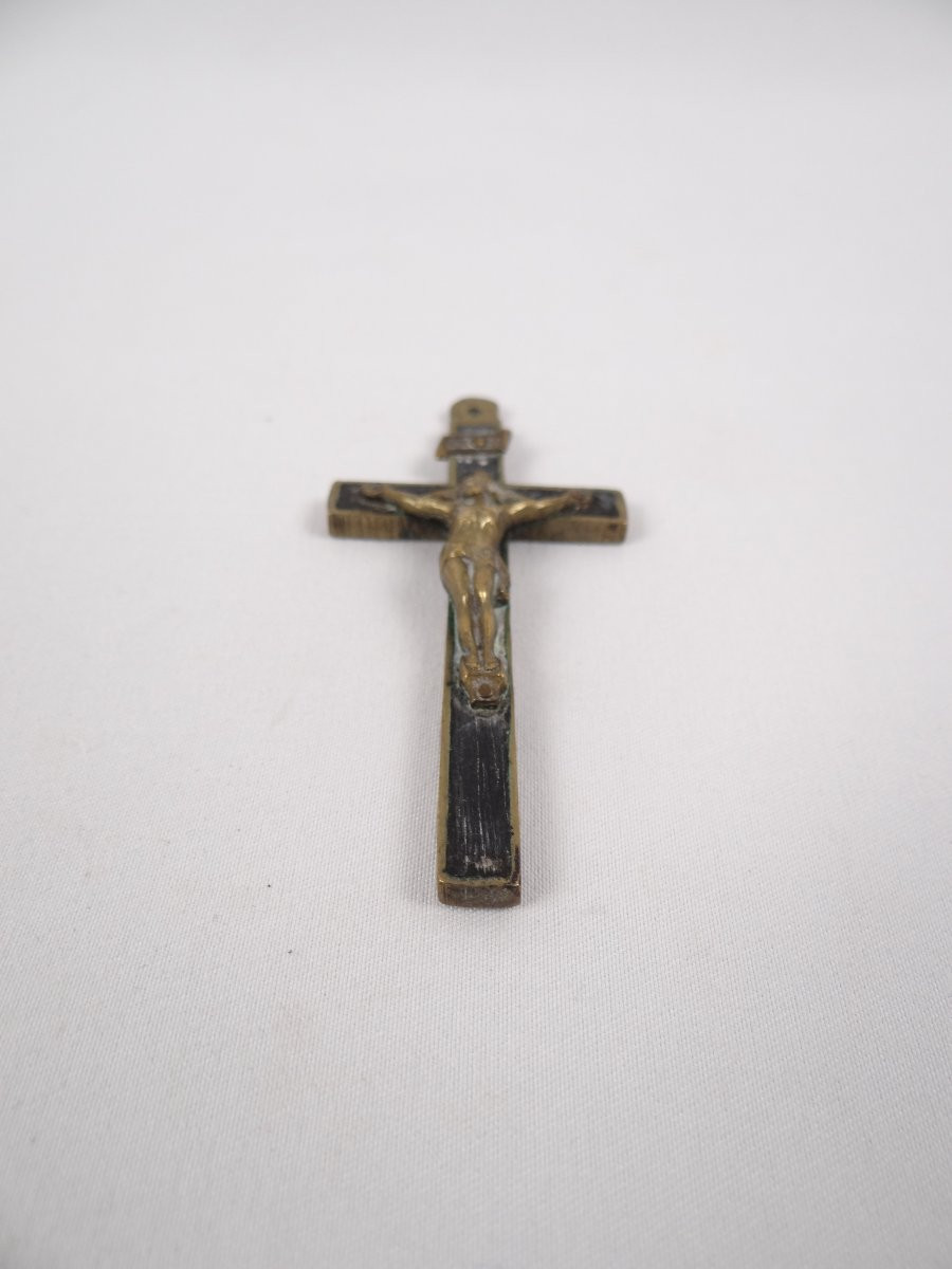 Inri Napoleon III Period Gilt Brass And Ebony Wood Crucifix Pectoral Pendant-photo-4