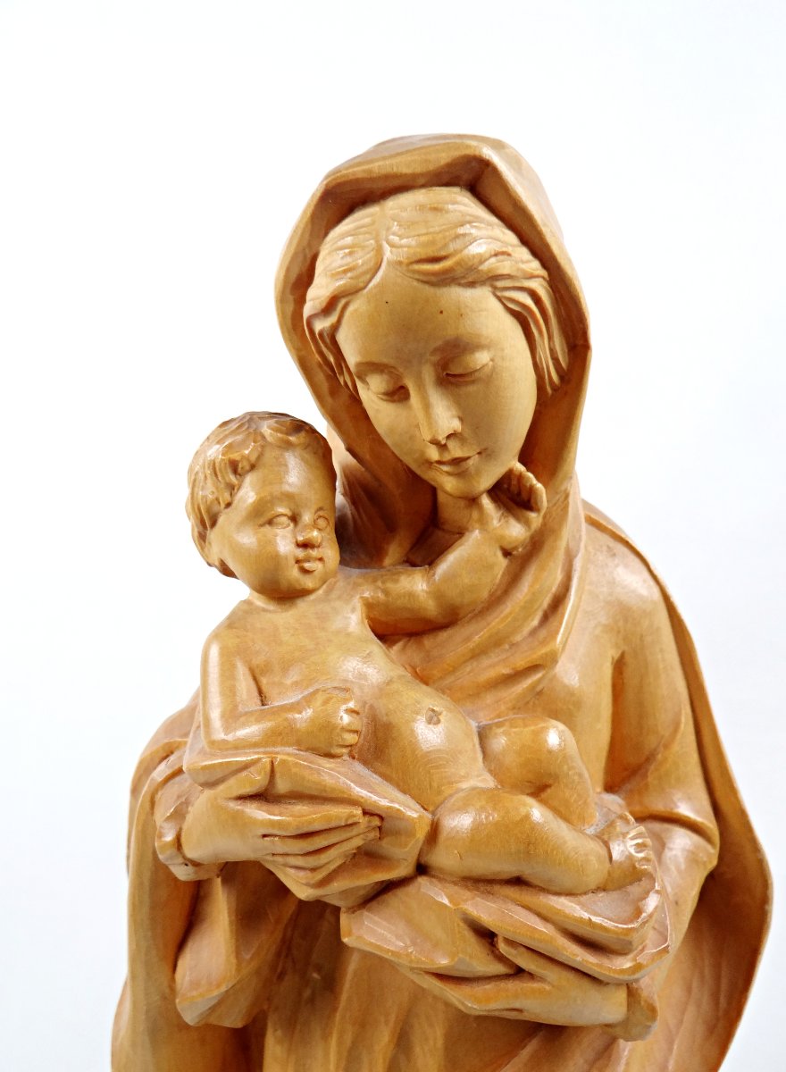 Vierge à l'Enfant en bois sculpté Allemand Art religieux du Tyrol milieu XXe-photo-2