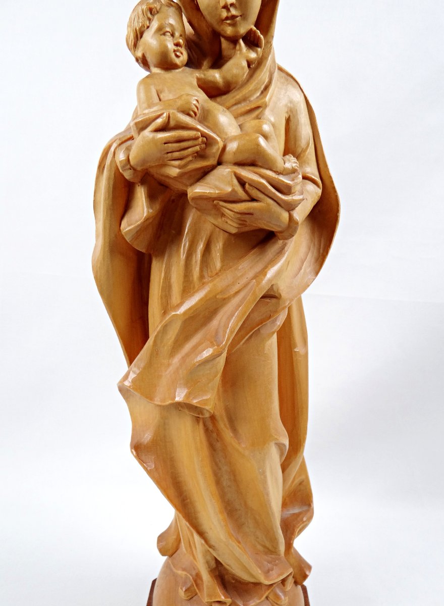 Vierge à l'Enfant en bois sculpté Allemand Art religieux du Tyrol milieu XXe-photo-3