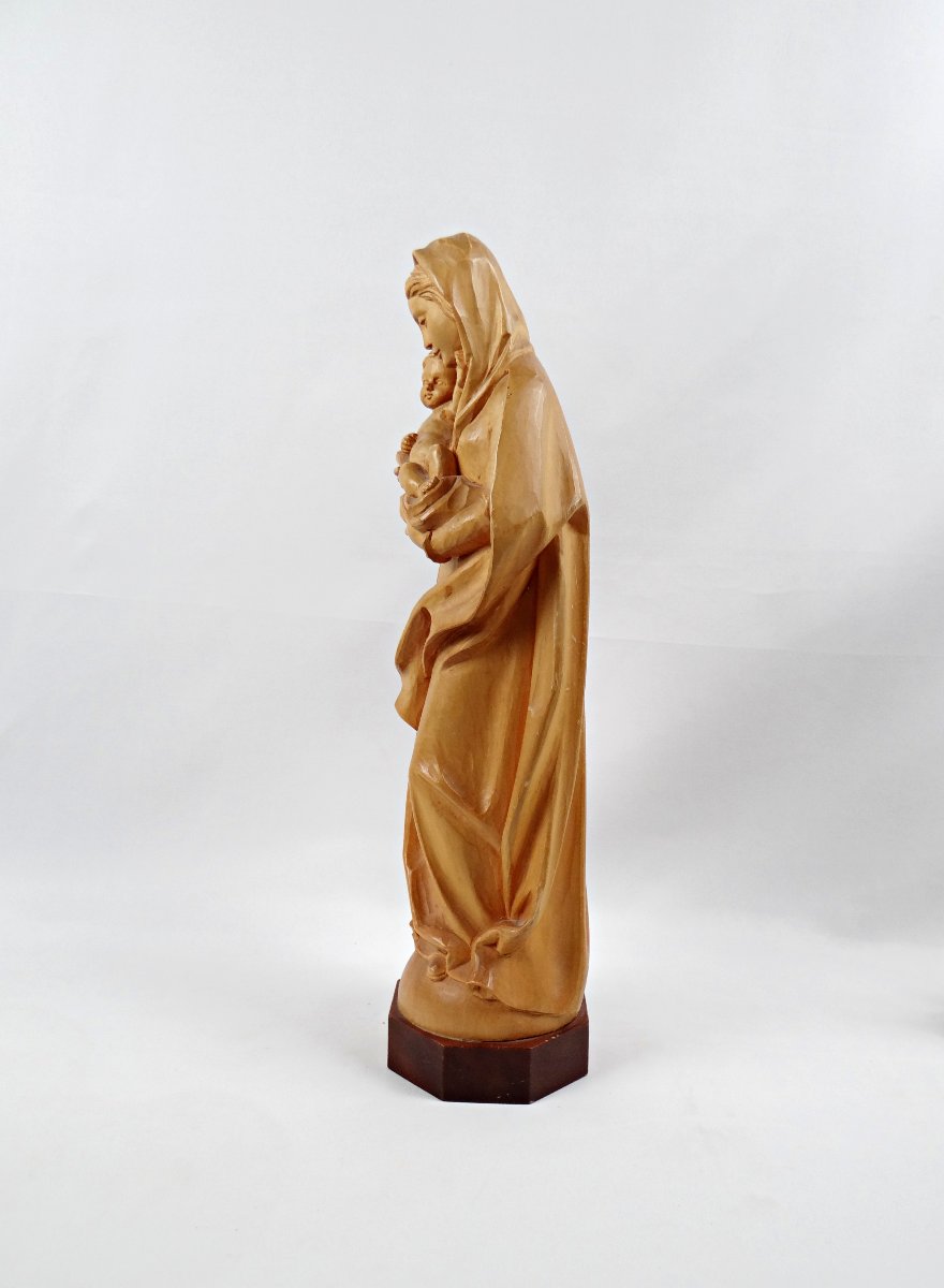Vierge à l'Enfant en bois sculpté Allemand Art religieux du Tyrol milieu XXe-photo-2