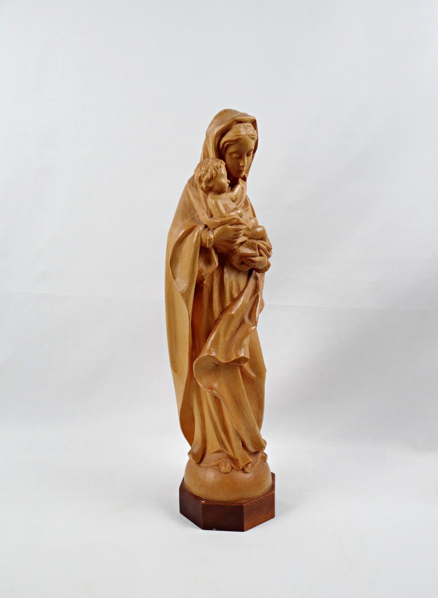 Vierge à l'Enfant en bois sculpté Allemand Art religieux du Tyrol milieu XXe-photo-5