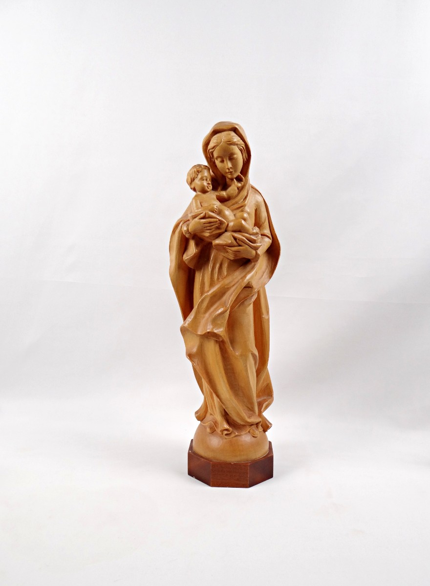 Vierge à l'Enfant en bois sculpté Allemand Art religieux du Tyrol milieu XXe