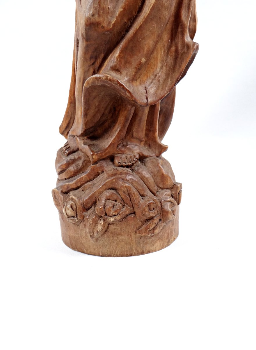 Vierge à l'Enfant en bois de noyer sculpté Allemand Art religieux du Tyrol milieu XXe-photo-4