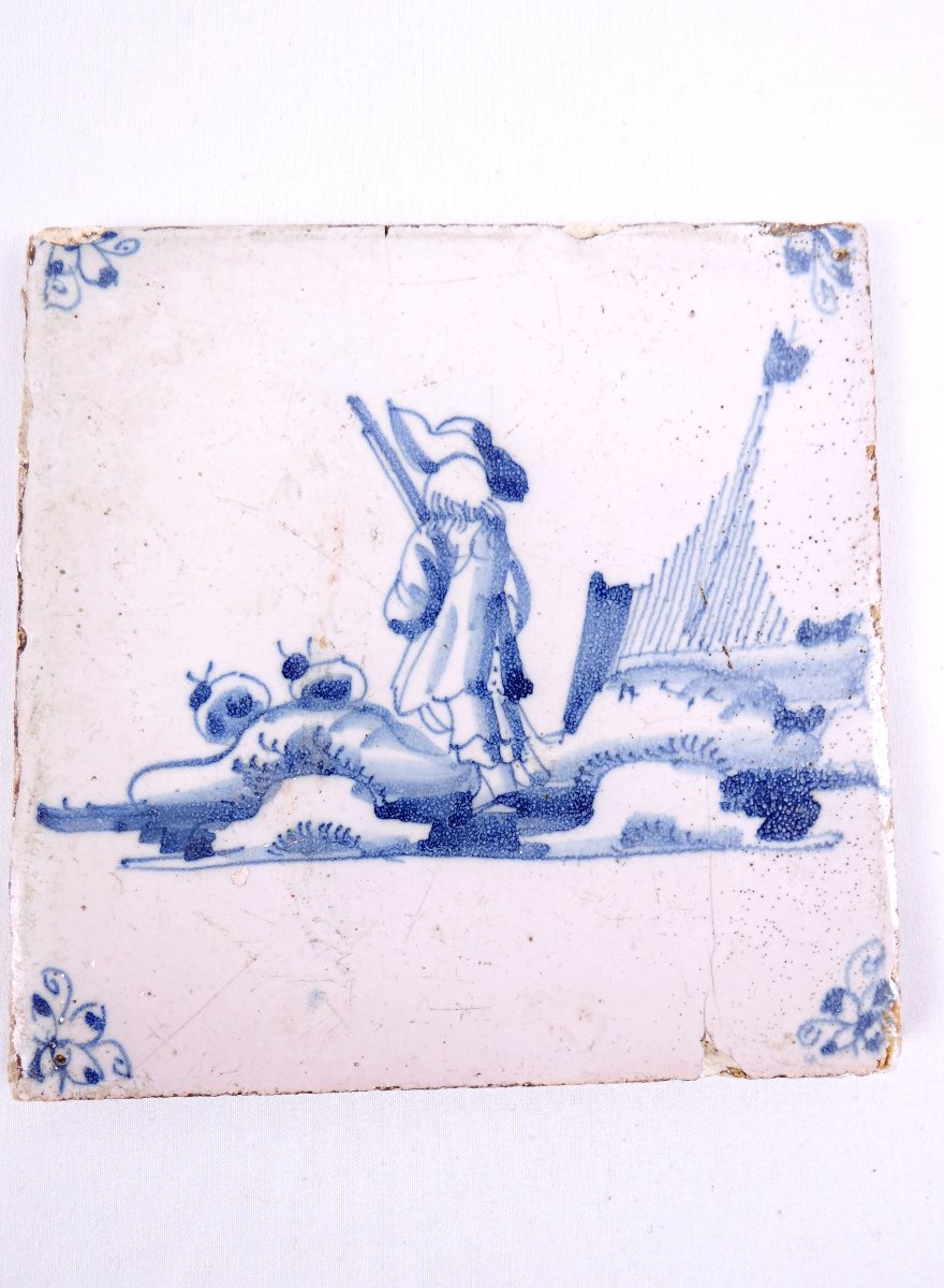 18th-century Delftware Tile Depicting A Hunting Scene With A Carabiniere Seen From Behind-photo-4