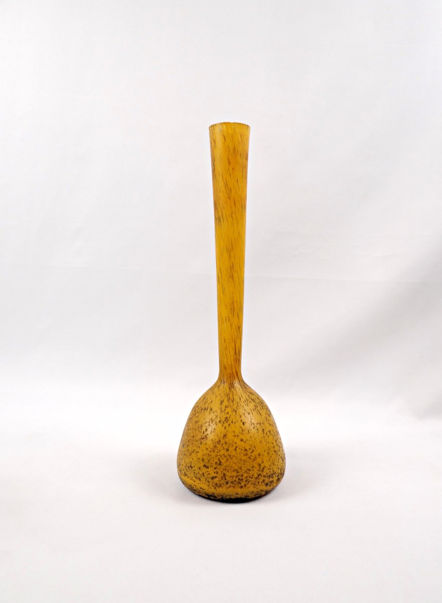 Vase Art Déco verre multicouche effet marmoréen jaune dans le goût de Delatte Nancy-photo-4