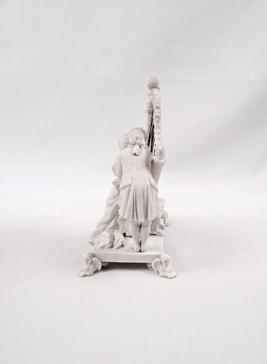 Groupe en biscuit de porcelaine XIXe scène galante à la harpe style Louis XVI-photo-4
