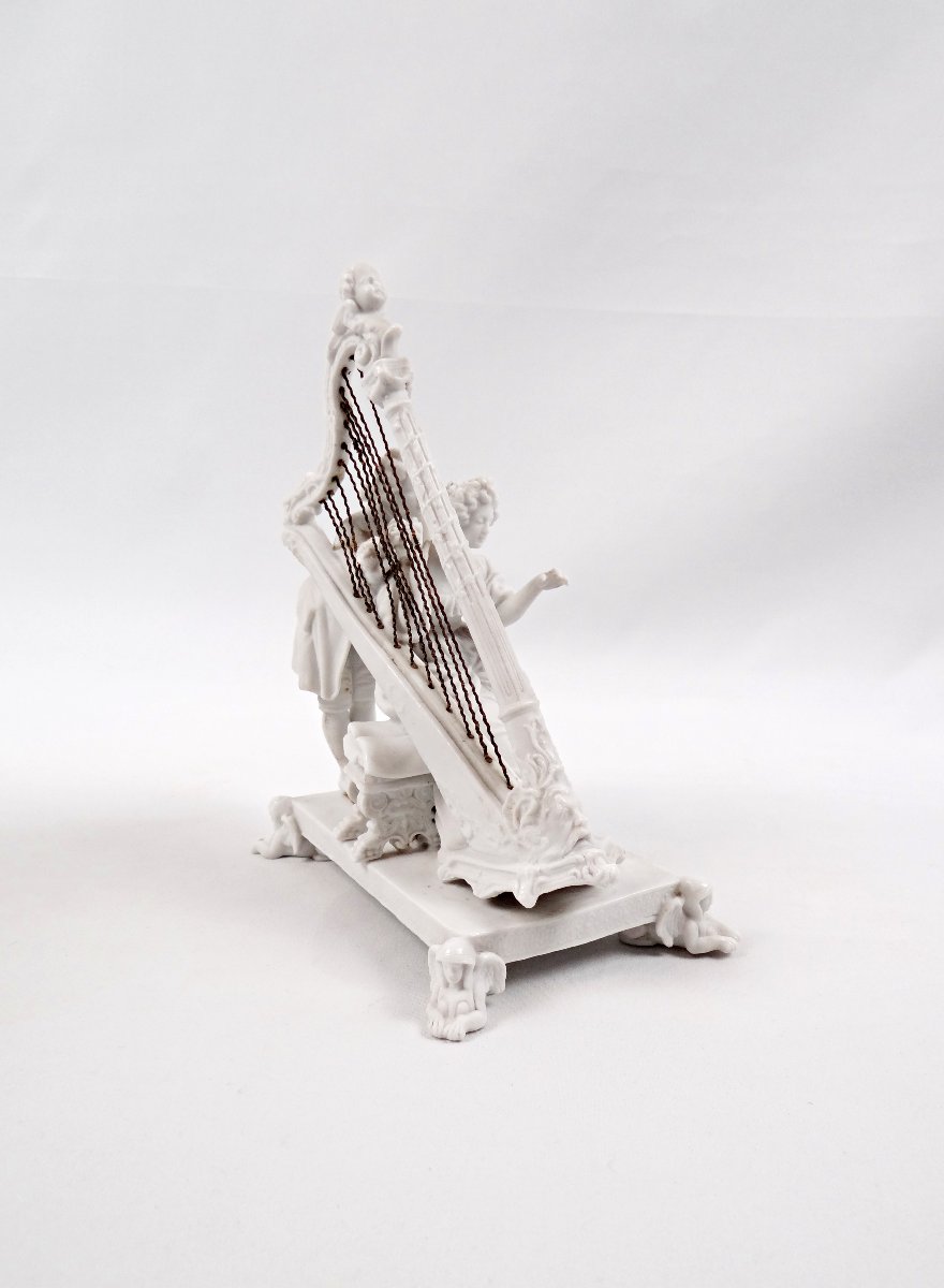 Groupe en biscuit de porcelaine XIXe scène galante à la harpe style Louis XVI-photo-2