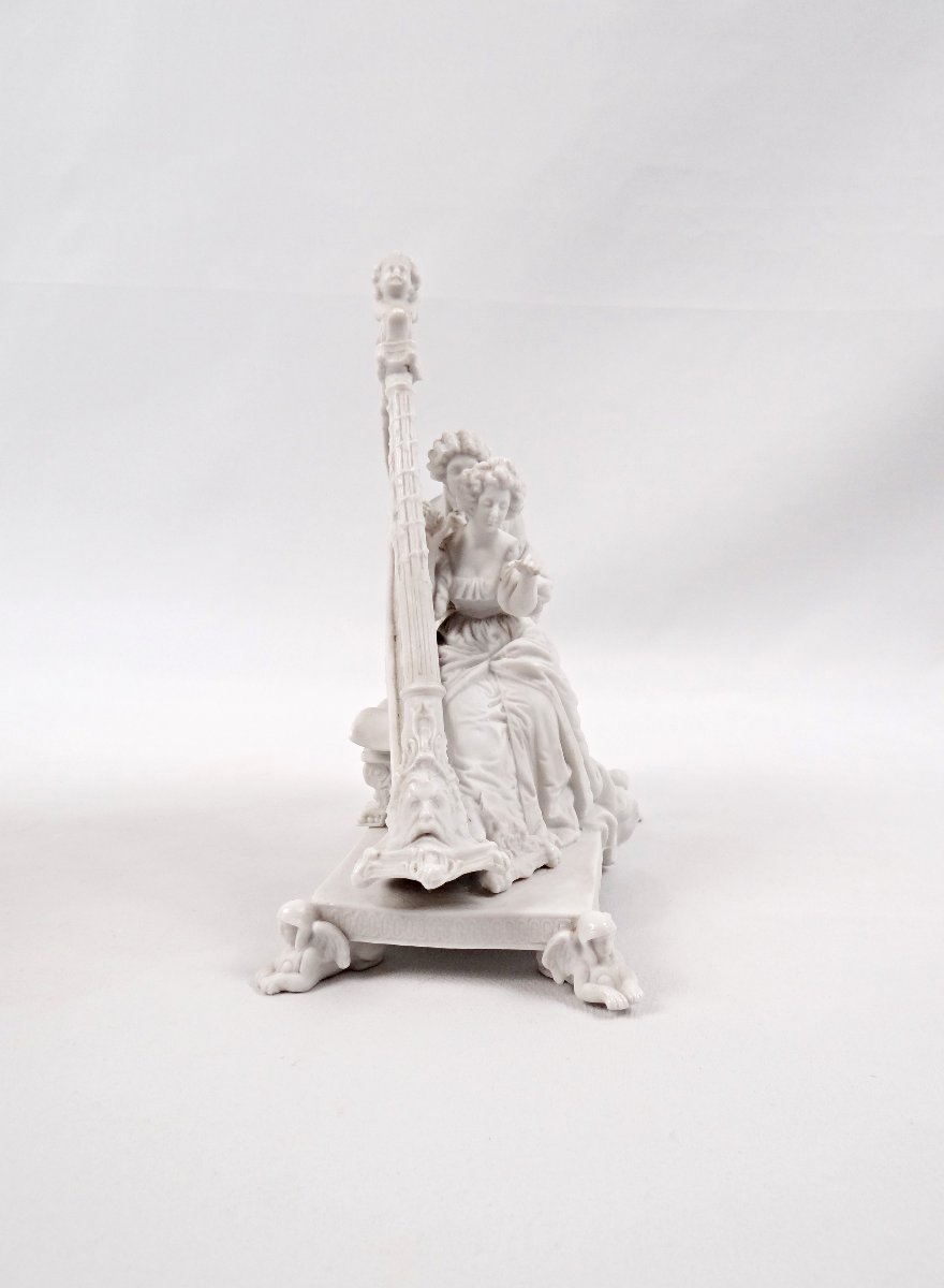 Groupe en biscuit de porcelaine XIXe scène galante à la harpe style Louis XVI-photo-3