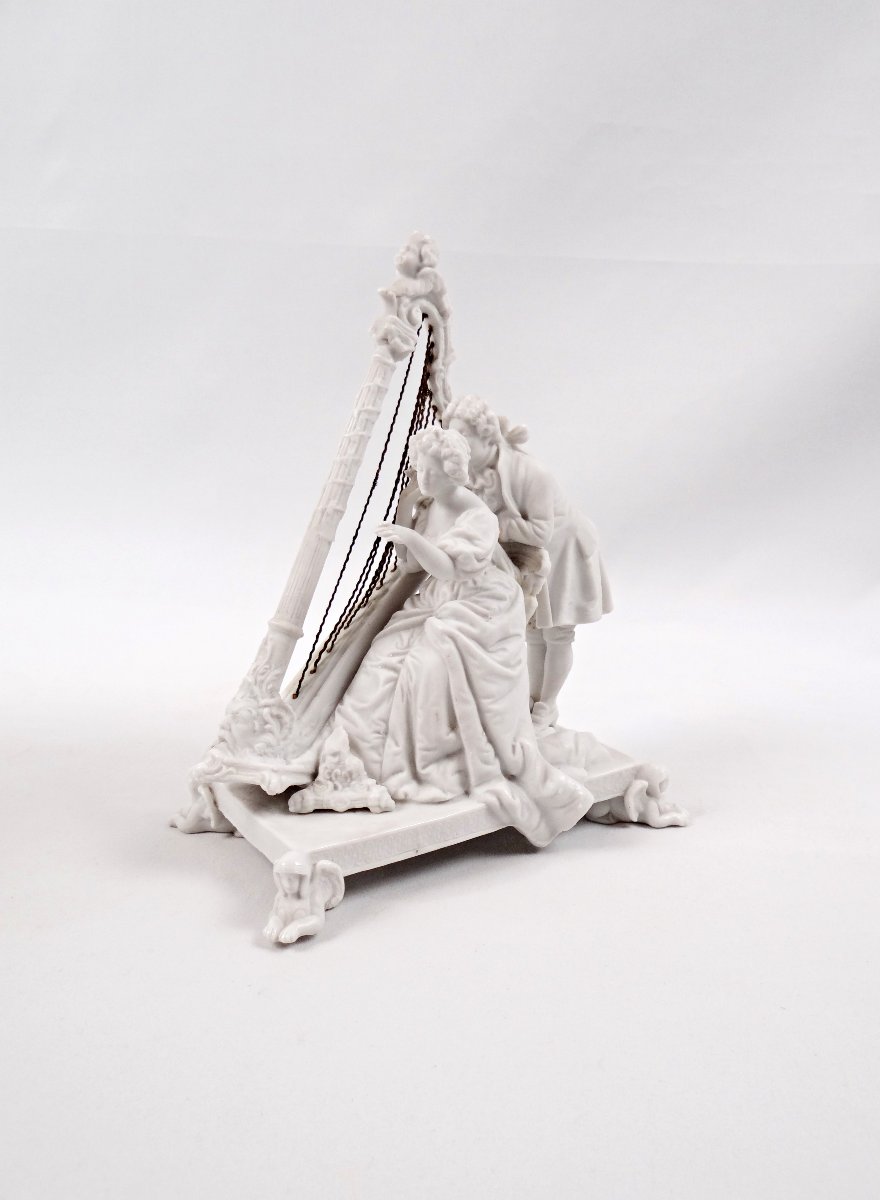 Groupe en biscuit de porcelaine XIXe scène galante à la harpe style Louis XVI-photo-5