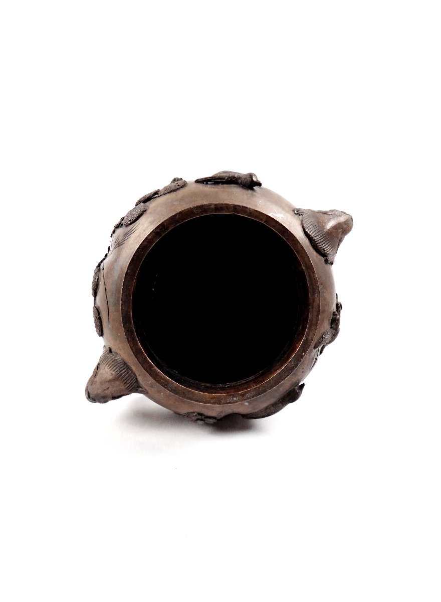 Encensoir brûle parfum chinois au lion de Fo et oiseaux Japonais ère Meiji XIXe (1868-1912)-photo-8