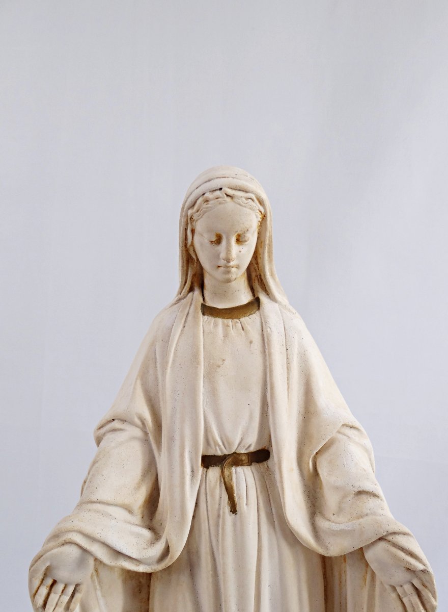 Large Art Deco Plaster Statue Of The Immaculate Virgin Mary, Early 20th Century-photo-2