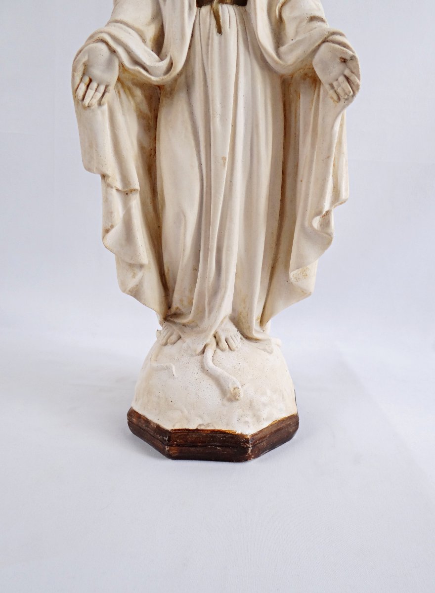Large Art Deco Plaster Statue Of The Immaculate Virgin Mary, Early 20th Century-photo-3
