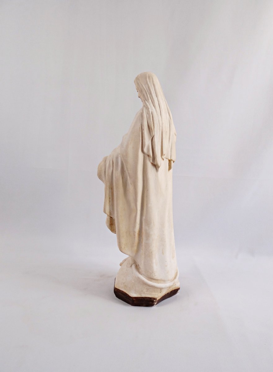 Large Art Deco Plaster Statue Of The Immaculate Virgin Mary, Early 20th Century-photo-2