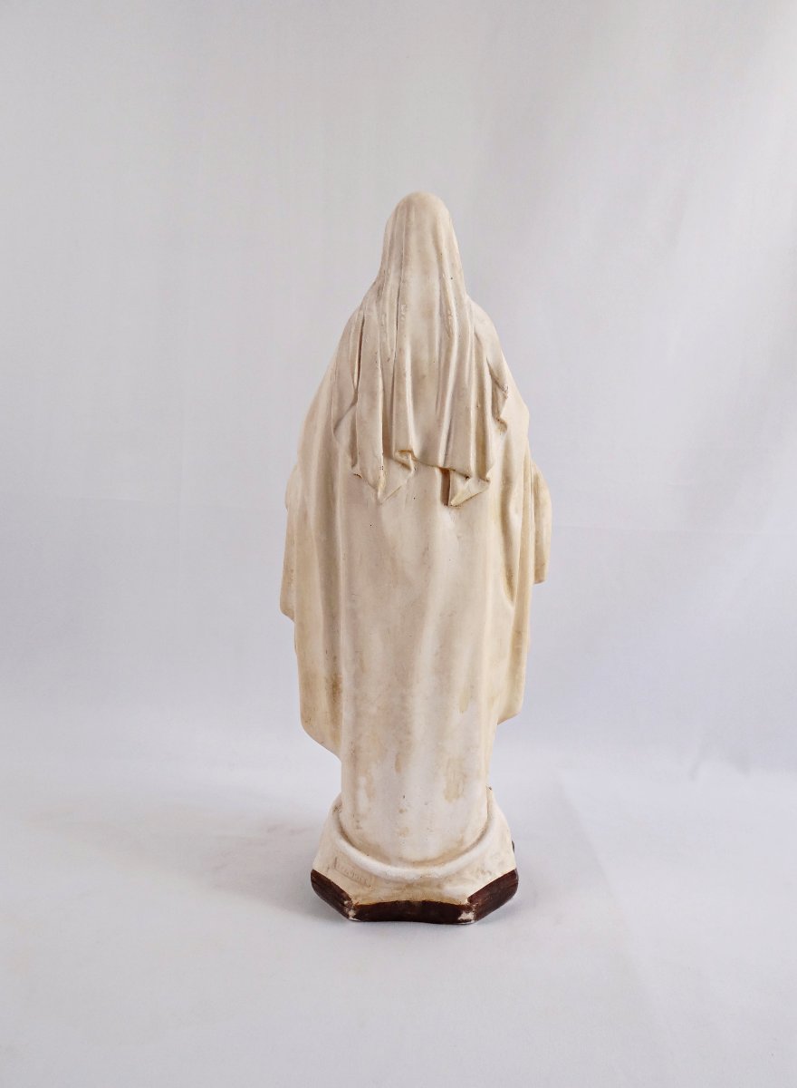 Large Art Deco Plaster Statue Of The Immaculate Virgin Mary, Early 20th Century-photo-3
