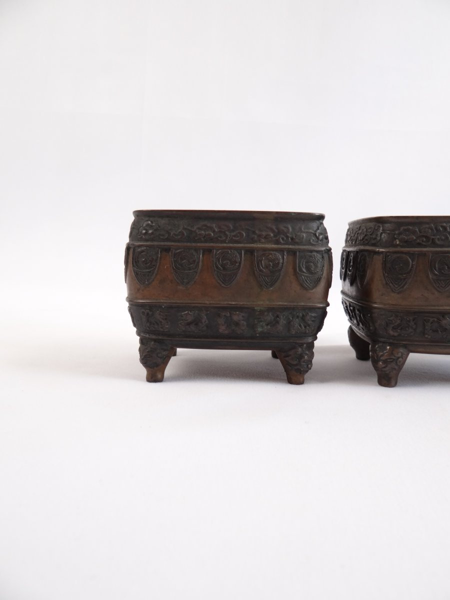 Pair Of Japanese Bronze Incense Burners With Fô Dog Decor, Meiji Period, Late 19th Century-photo-2