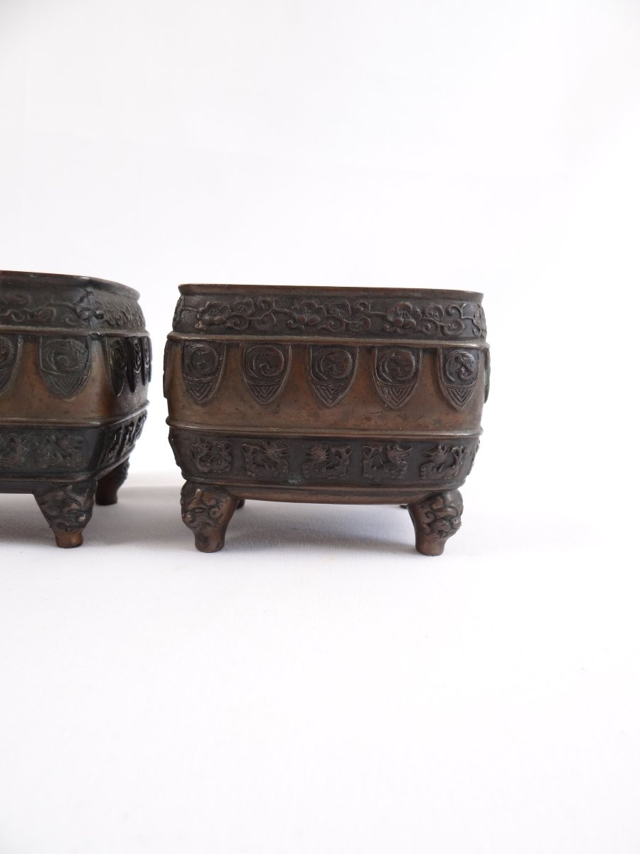 Pair Of Japanese Bronze Incense Burners With Fô Dog Decor, Meiji Period, Late 19th Century-photo-3