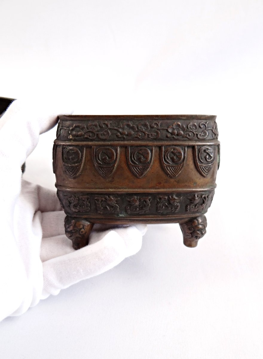 Pair Of Japanese Bronze Incense Burners With Fô Dog Decor, Meiji Period, Late 19th Century-photo-3