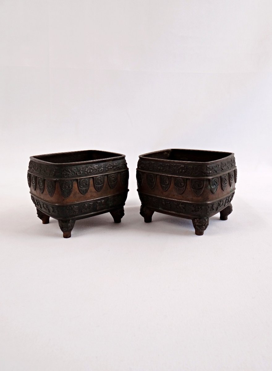 Pair Of Japanese Bronze Incense Burners With Fô Dog Decor, Meiji Period, Late 19th Century-photo-4