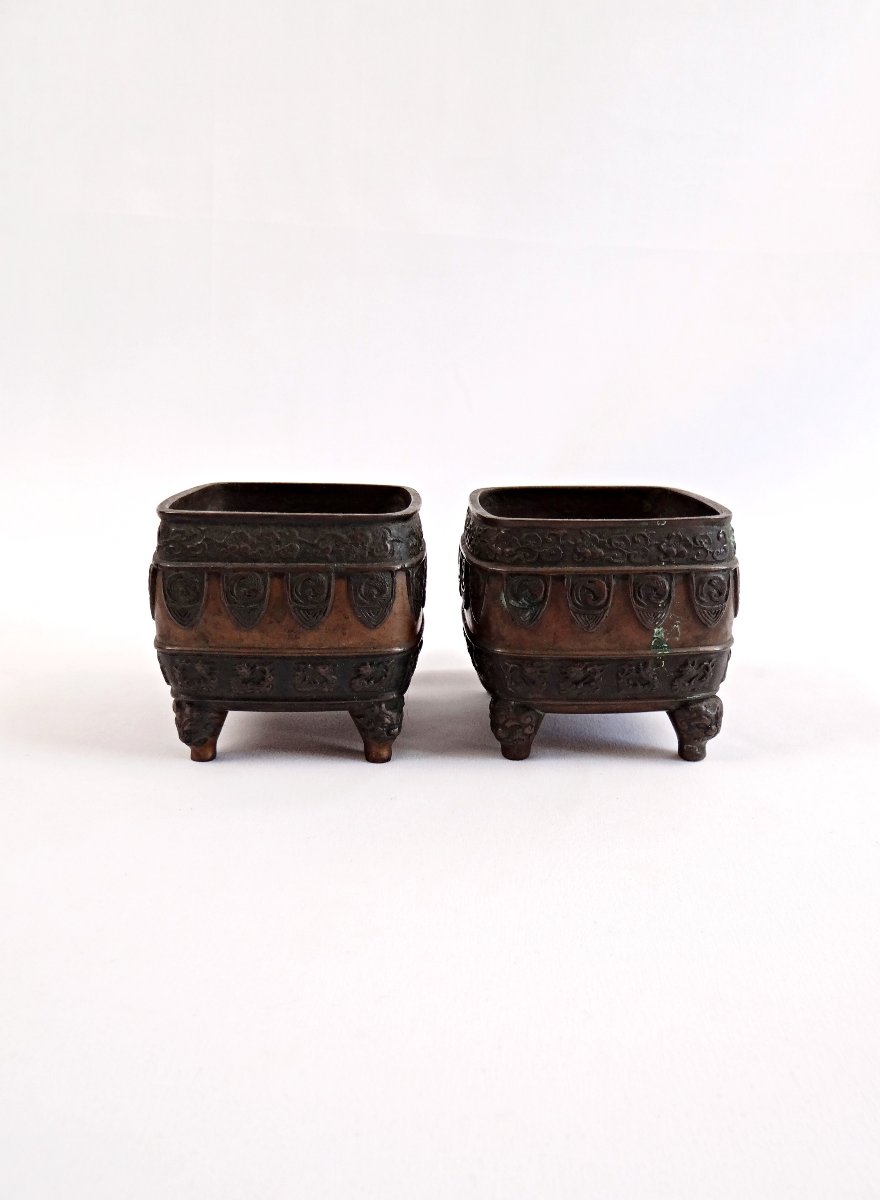 Pair Of Japanese Bronze Incense Burners With Fô Dog Decor, Meiji Period, Late 19th Century-photo-5