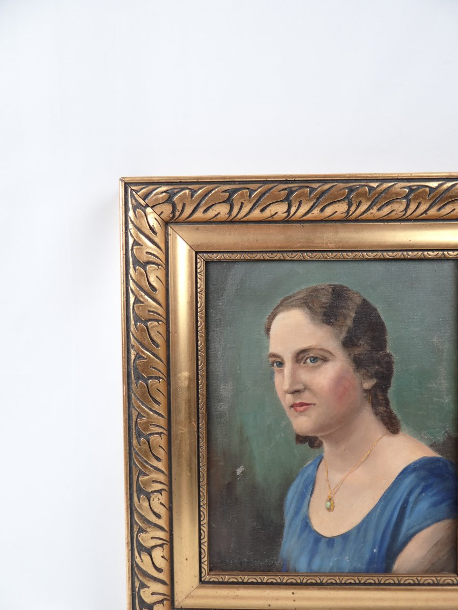 Potrait De Femme Au Collier Oil On Canvas 43x36 Early 20th 1930s-photo-2