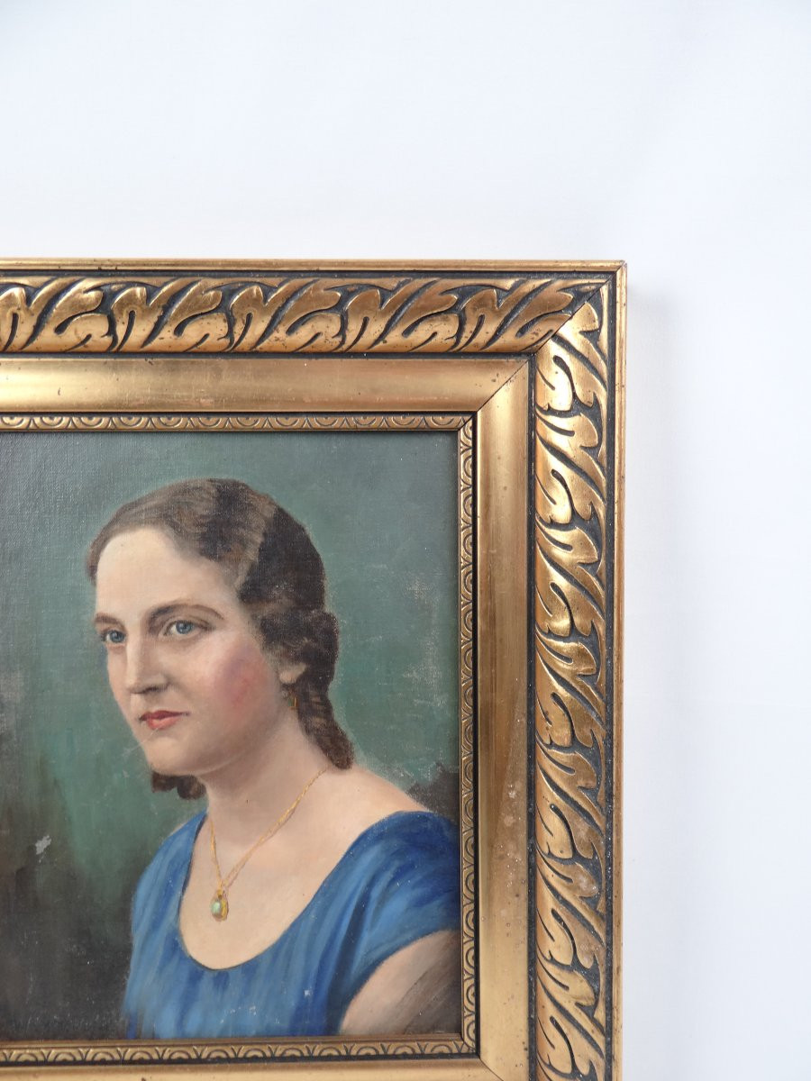 Potrait De Femme Au Collier Oil On Canvas 43x36 Early 20th 1930s-photo-3