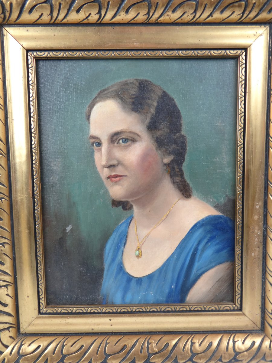 Potrait De Femme Au Collier Oil On Canvas 43x36 Early 20th 1930s-photo-4