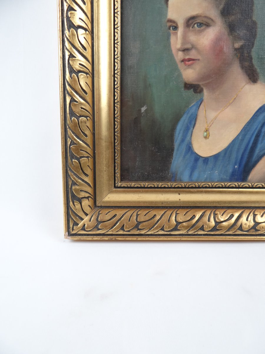 Potrait De Femme Au Collier Oil On Canvas 43x36 Early 20th 1930s-photo-1