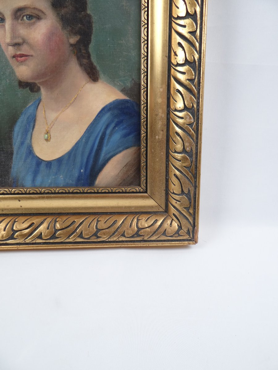 Potrait De Femme Au Collier Oil On Canvas 43x36 Early 20th 1930s-photo-2