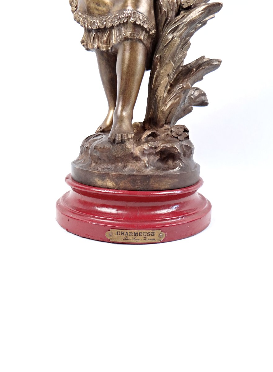 La Charmeuse sculpture allégorique Art Nouveau en bronze signée Auguste Moreau fin XIXe-photo-4