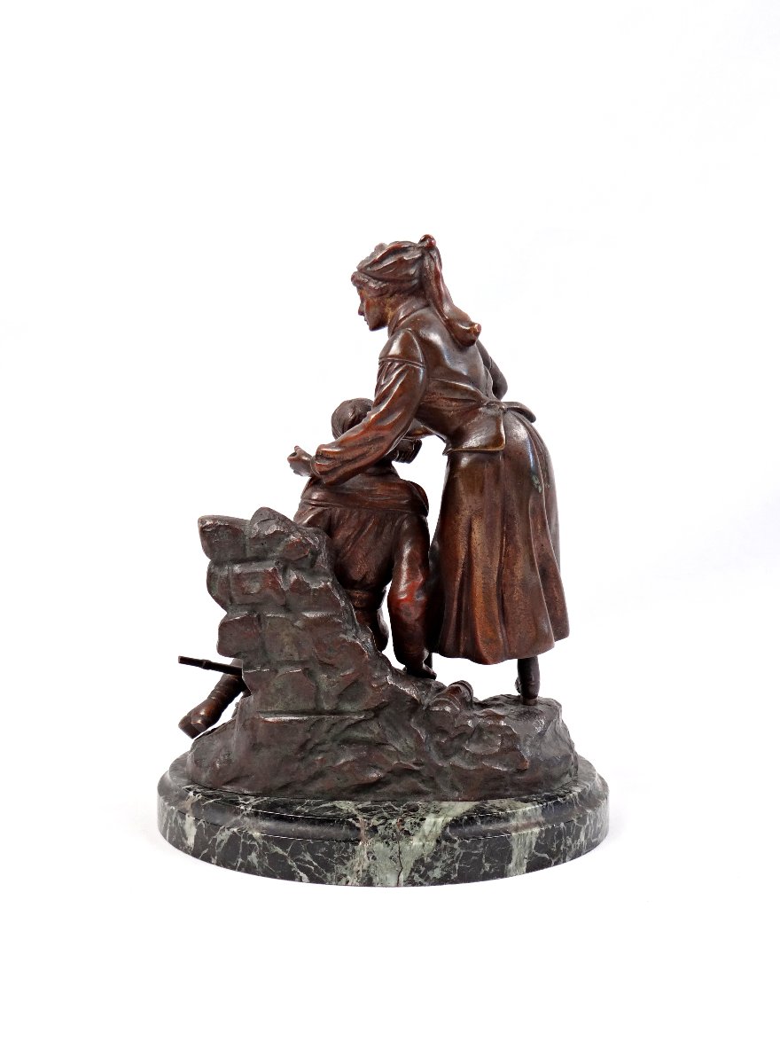 Georges Omerth Infirmière soignant un soldat sculpture Art Déco en Bronze début XXe-photo-2