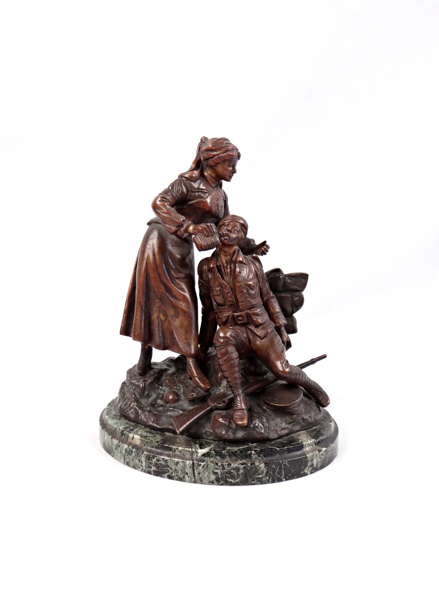 Georges Omerth Infirmière soignant un soldat sculpture Art Déco en Bronze début XXe-photo-5