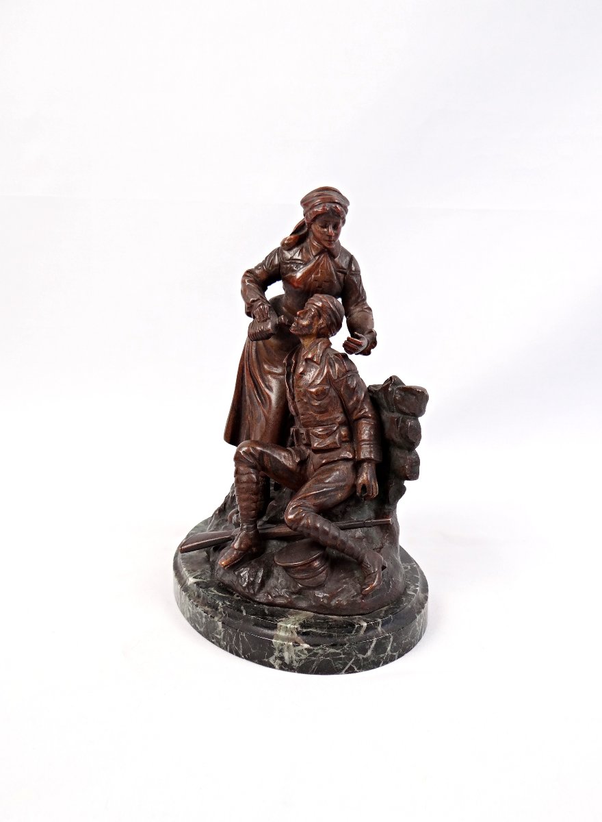 Georges Omerth Infirmière soignant un soldat sculpture Art Déco en Bronze début XXe-photo-6