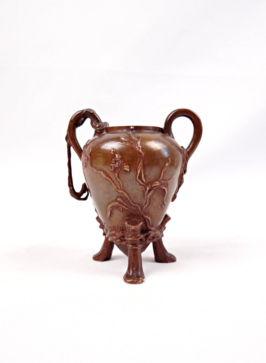 Vase bougeoir en bronze signé Barbedienne & Barrias Art Nouveau fin XIXe-photo-1
