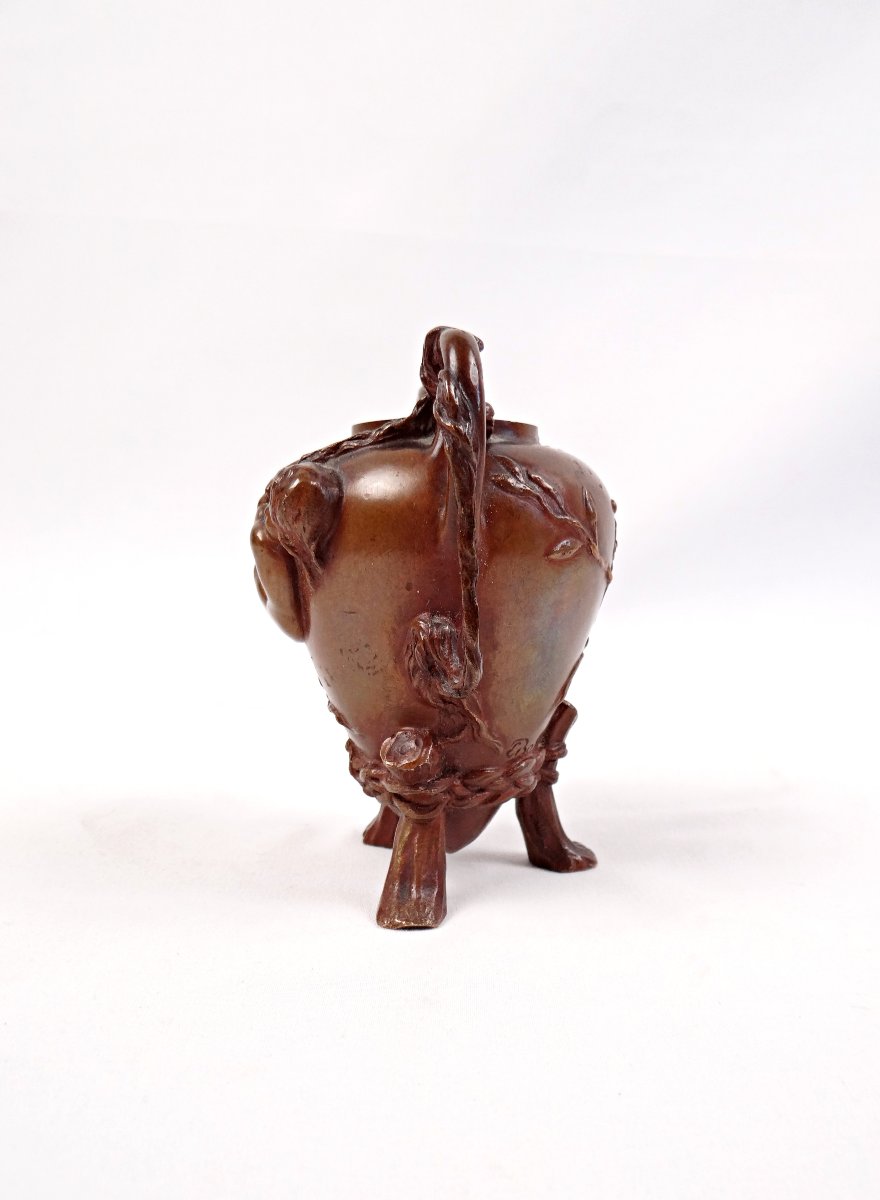 Vase bougeoir en bronze signé Barbedienne & Barrias Art Nouveau fin XIXe-photo-3